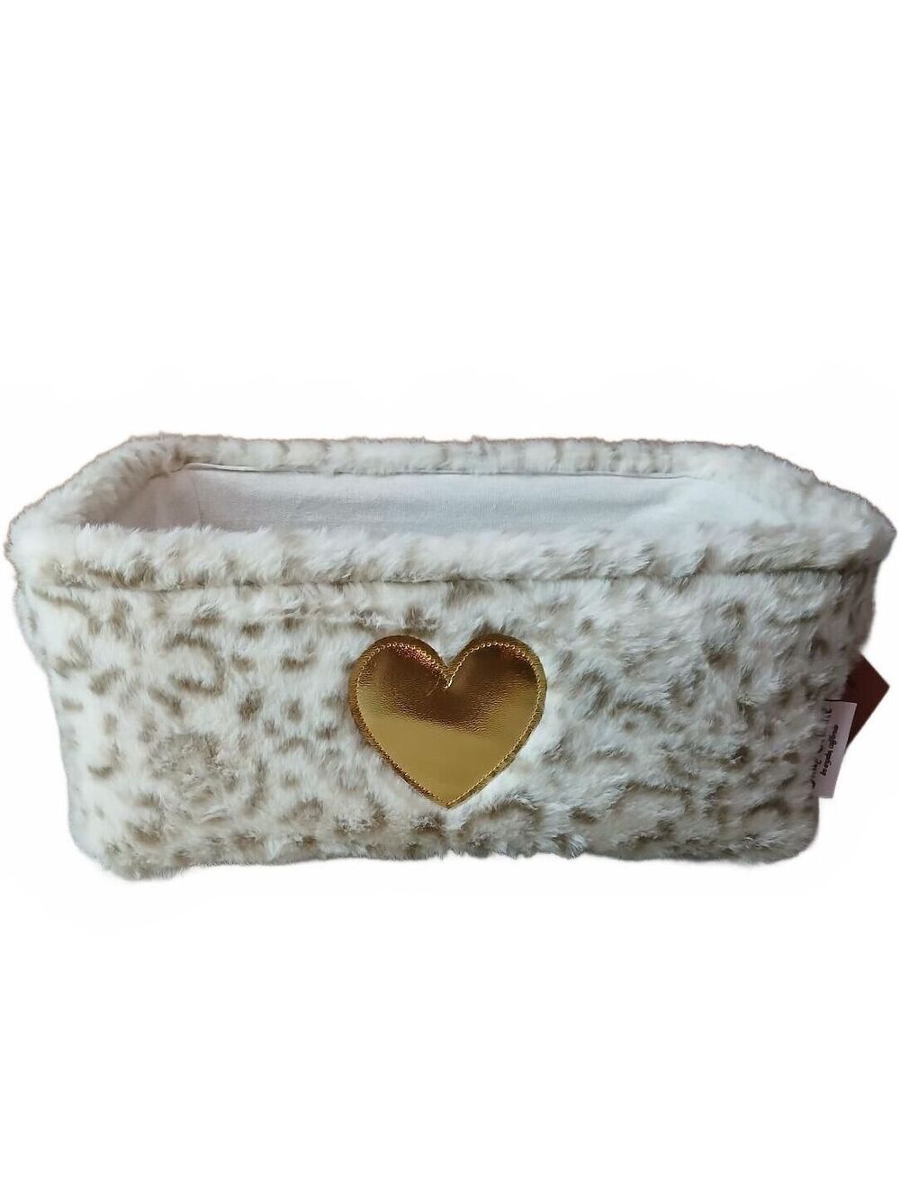 Juicy Couture Home Faux Fur Storage Basket Gold Heart Vanity Organizer NWT